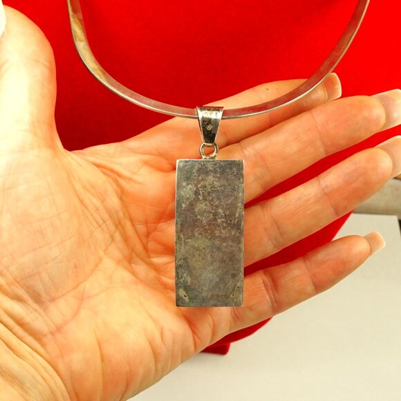 HUGE MULTI Amber PENDANT Set In 925 Silver and Placed On 925 Wide Omega Wire - Picture 9 of 11